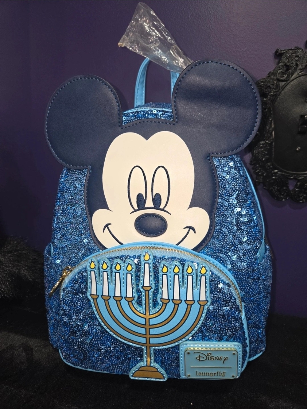 Disney Loungefly Mickey Mouse Hanukkah Menorah Sequin Backpack Purse Holidays
